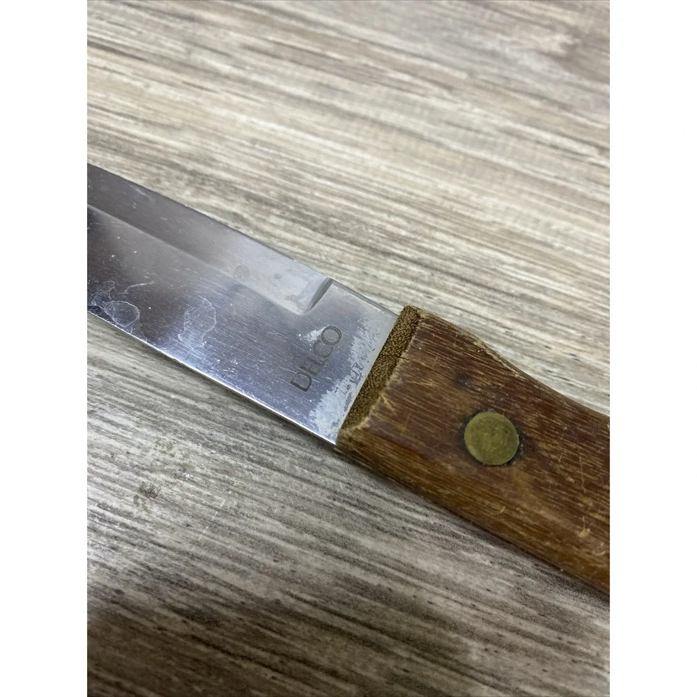 Delco Steak Knife Vintage‎ Serrated Stainless Steel Wood Handle 8.25 Inch Brass